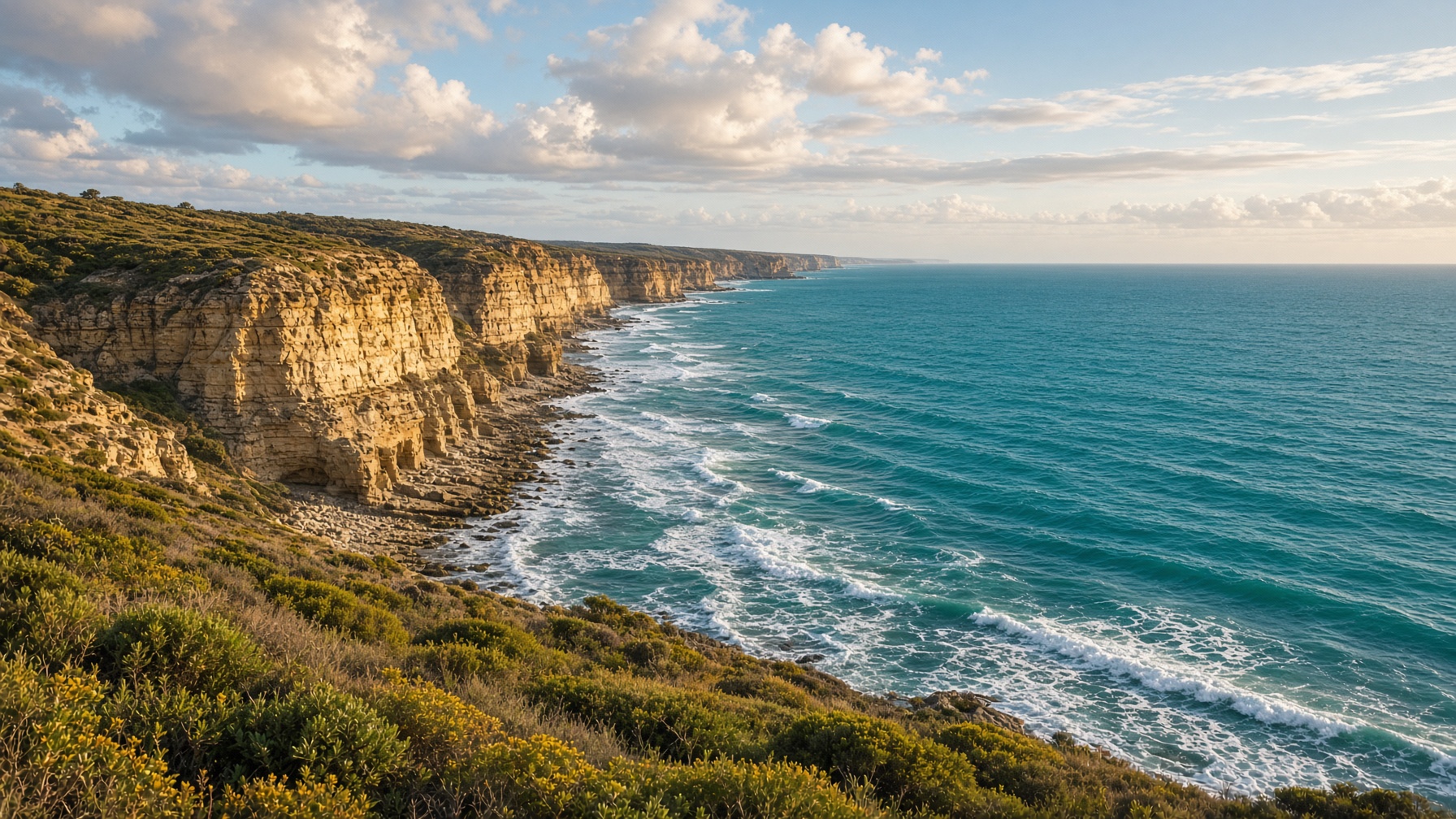 South-west Western Australian coastline with limestone cliffs and coastal heath